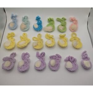 18 Vintage Handmade Crochet Multicolor Bunny Rabbit Pins Pastel Easter Spring